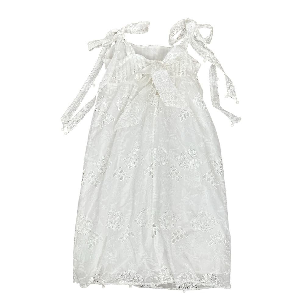 NWOT FARM Rio White Eyelet Embroidered Midi Dress Size M Floral Cotton Boho - Picture 7 of 15